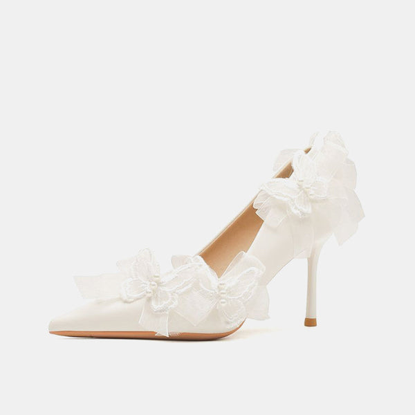White Lace Decor Heels