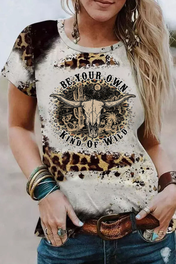 Leopard Tie Dye OX Head Western Fashion Graphic Tee