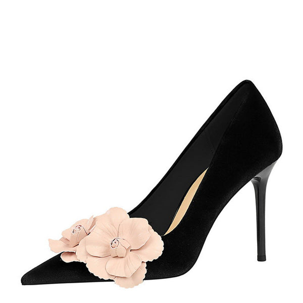 Flower Suede Stiletto Pumps