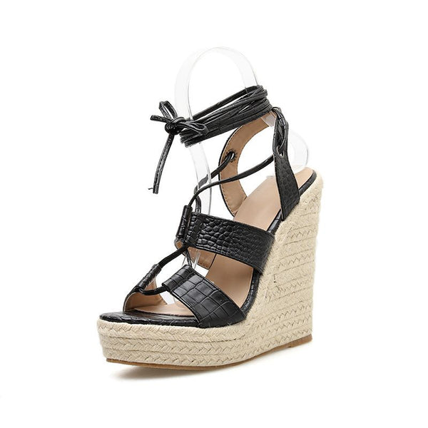 Solidago Strappy Straw Wedge Sandals