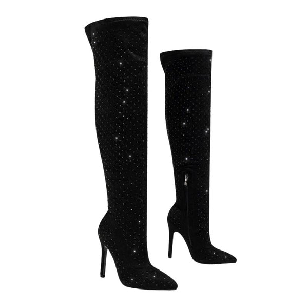 Viola Rhinestone Side Zip Over Knee Boots