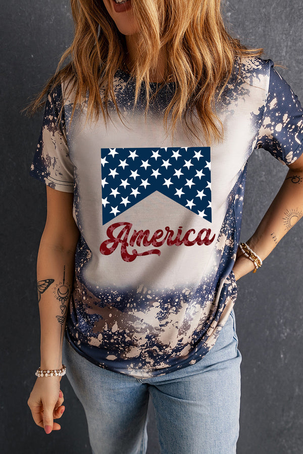 Multicolor Bleached Tie Dye Stylish America Graphic Tee