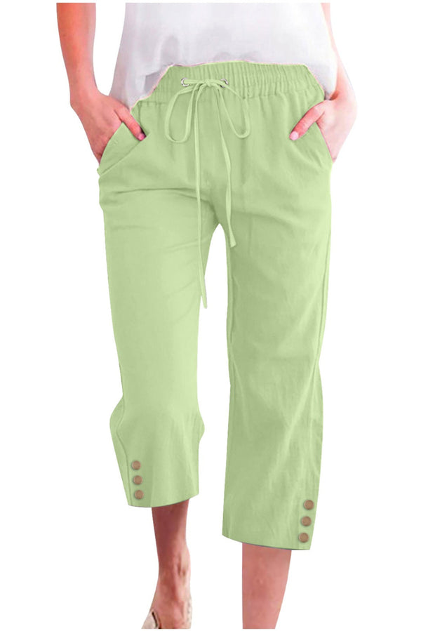 Women's solid color cotton linen casual cropped pants