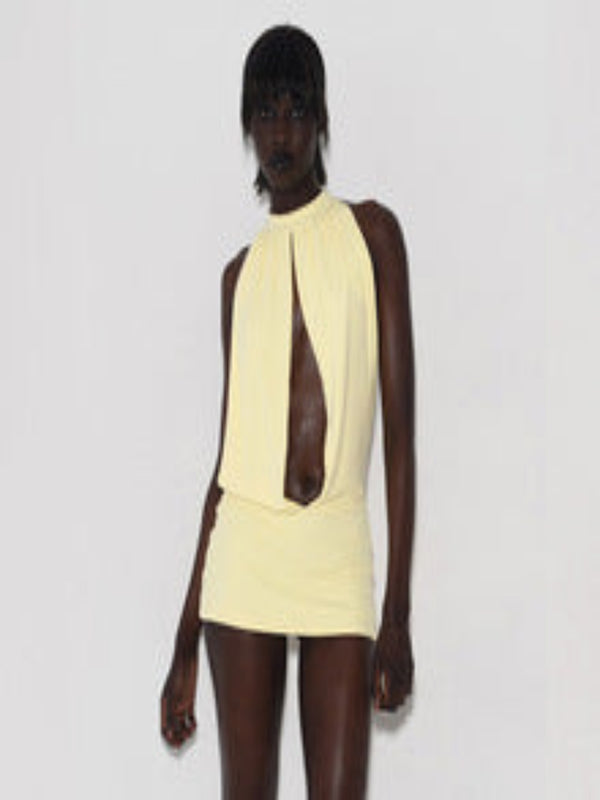 Backless, hip hugging, hollowed out, cross tied with straps dress