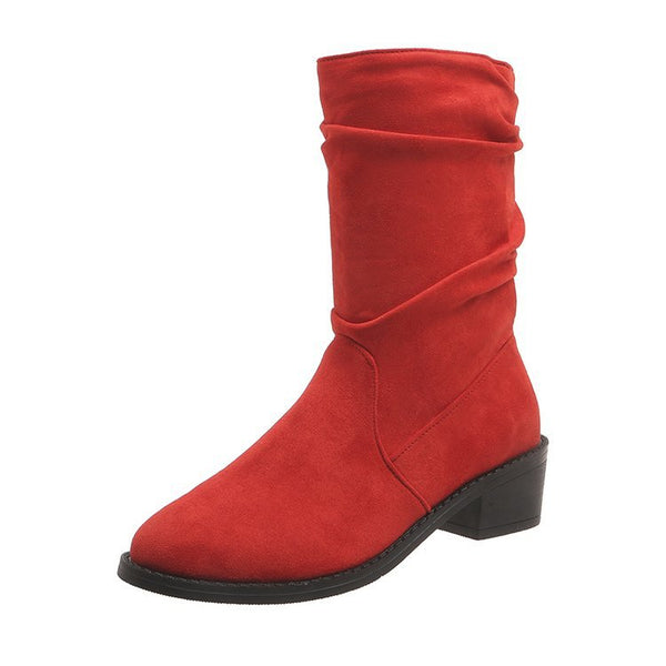 Tillbuy Pleated Mid-Calf Boots