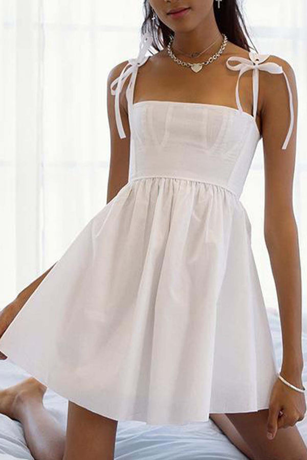 Solid Color Strappy A-Line Mini Dress