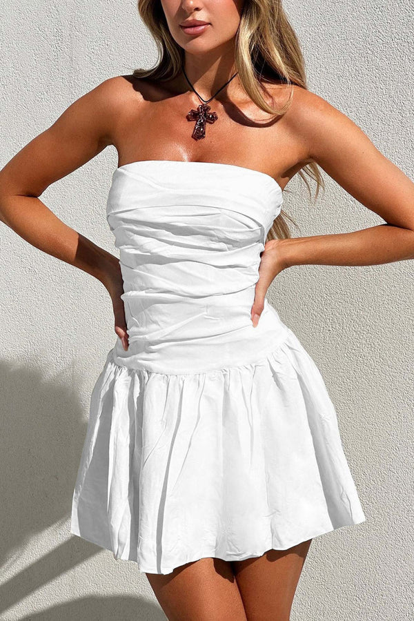 Strapless Waisted Shirring Mini Dress