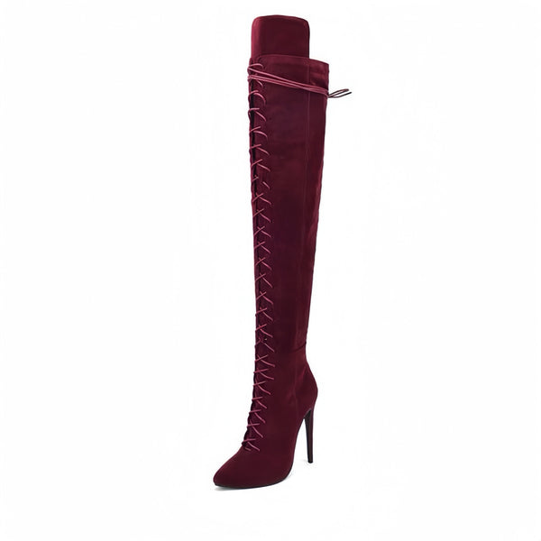 Tillbuy Tie Up Over Knee Boots